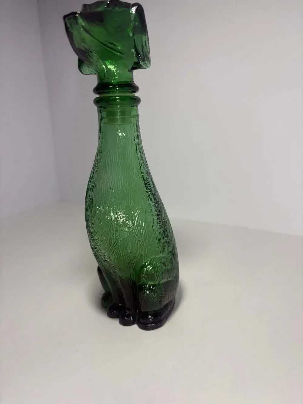 Vintage Empoli Italian Emerald Green Glass Dachshund Dog Decanter Bottle